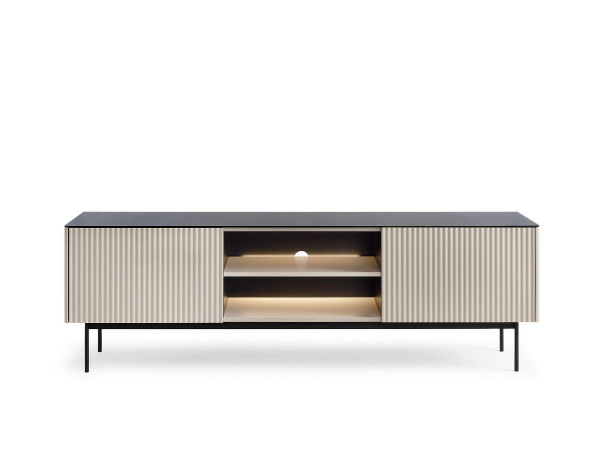 RTV-SCHRANK Rita Kaschmir, zweitürige TV-Tisch mit LED beleuchtung - Kaschmir/Schwarz, Holzwerkstoff (180/57/39cm) - Bettso
