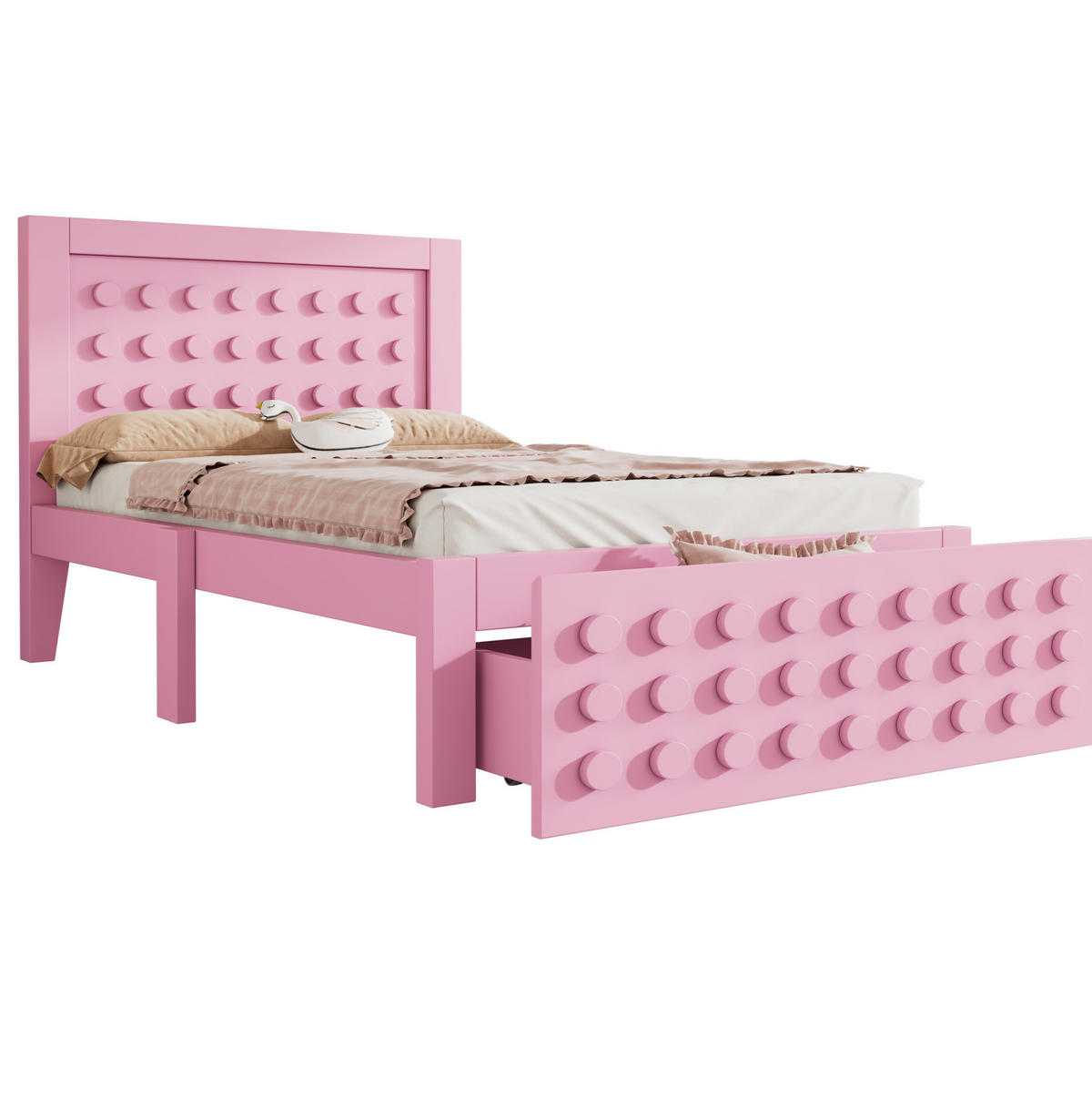 KINDERBETT 90/200 cm aus Holz mit Schublade und Blockdesign Rosa - Rosa, Holz (90/200cm) - Modenvie