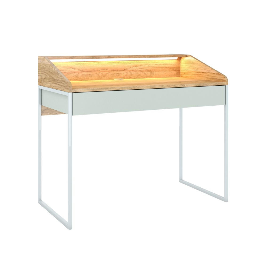 SCHREIBTISCH Finka mit Schublade, Led Beleuchtung, Pastellgrün, Hellgrau und Holz Dekor, 110 cm - Pastellgrün/Hellgrau, Holzwerkstoff/Metall (56/110/94.8cm) - Dancan