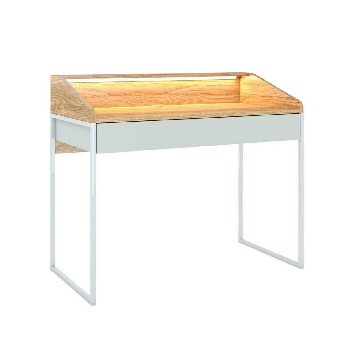 SCHREIBTISCH Finka mit Schublade, Led Beleuchtung, Pastellgrün, Hellgrau und Holz Dekor, 110 cm - Pastellgrün/Hellgrau, Holzwerkstoff/Metall (56/110/94.8cm) - Dancan