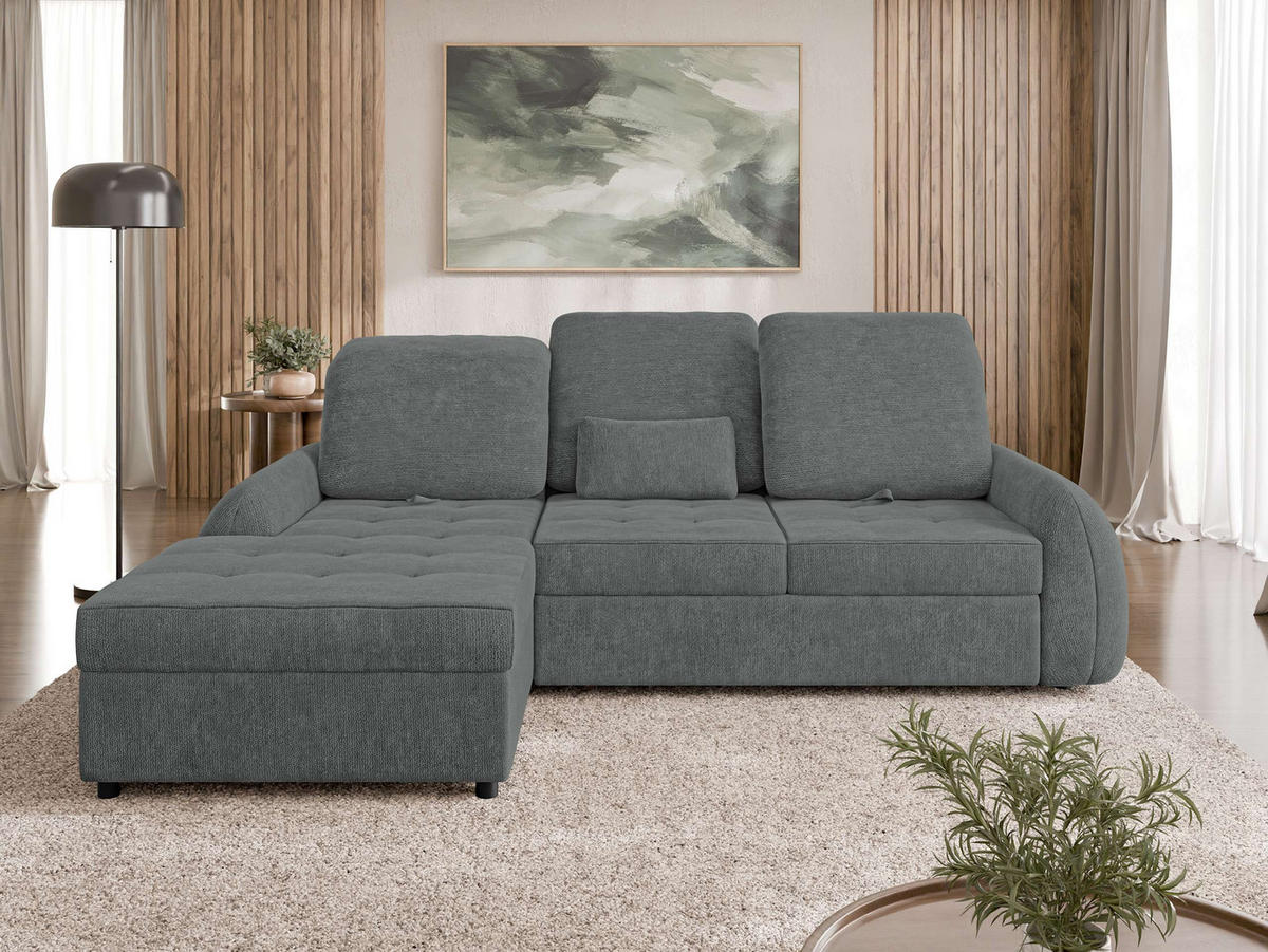 ECKSCHLAFSOFA Soreno, Seite: Links - Schwarz/Graphitfarben, Holz/Kunststoff (255/176cm) - MIRJAN24