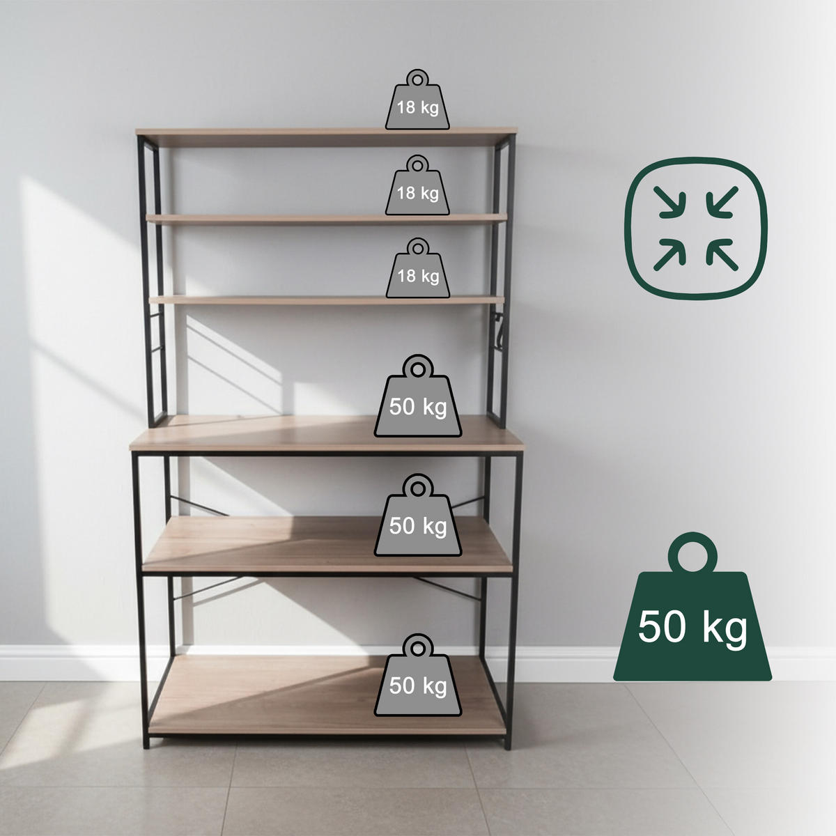 KÜCHENREGAL - Schwarz, Holzwerkstoff/Metall (100/167/40cm) - Relaxdays