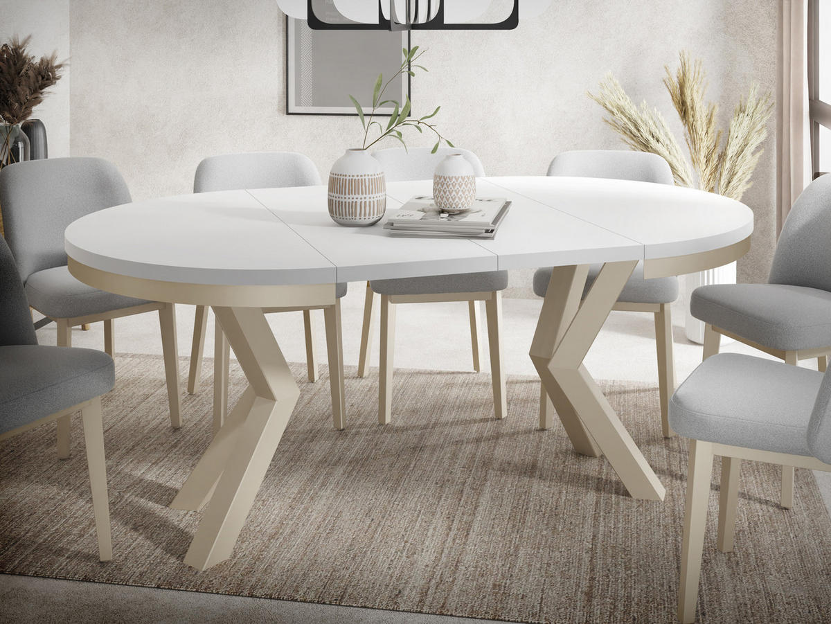 ESSTISCH Clara Beige Cashmere runder ausziehbarer, Weiß 100-180/100/76 cm - Kaschmir/Weiß, Holzwerkstoff/Metall (100/100/76cm) - WFL GROUP