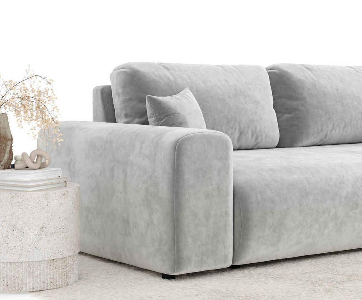 3-SITZER-SOFA Zanzibar Hellgrau Samtstoff - Hellgrau/Schwarz, Holz/Holzwerkstoff (213/79/108cm) - Maison de Reve