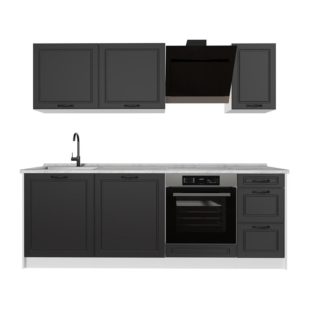 KUCHYNKA R-Line, Antracitový vidiecky dom/biely, 220 cm Marmori työtaso - biela/antracitová, kompozitné drevo (220/81.6/60cm) - Vicco