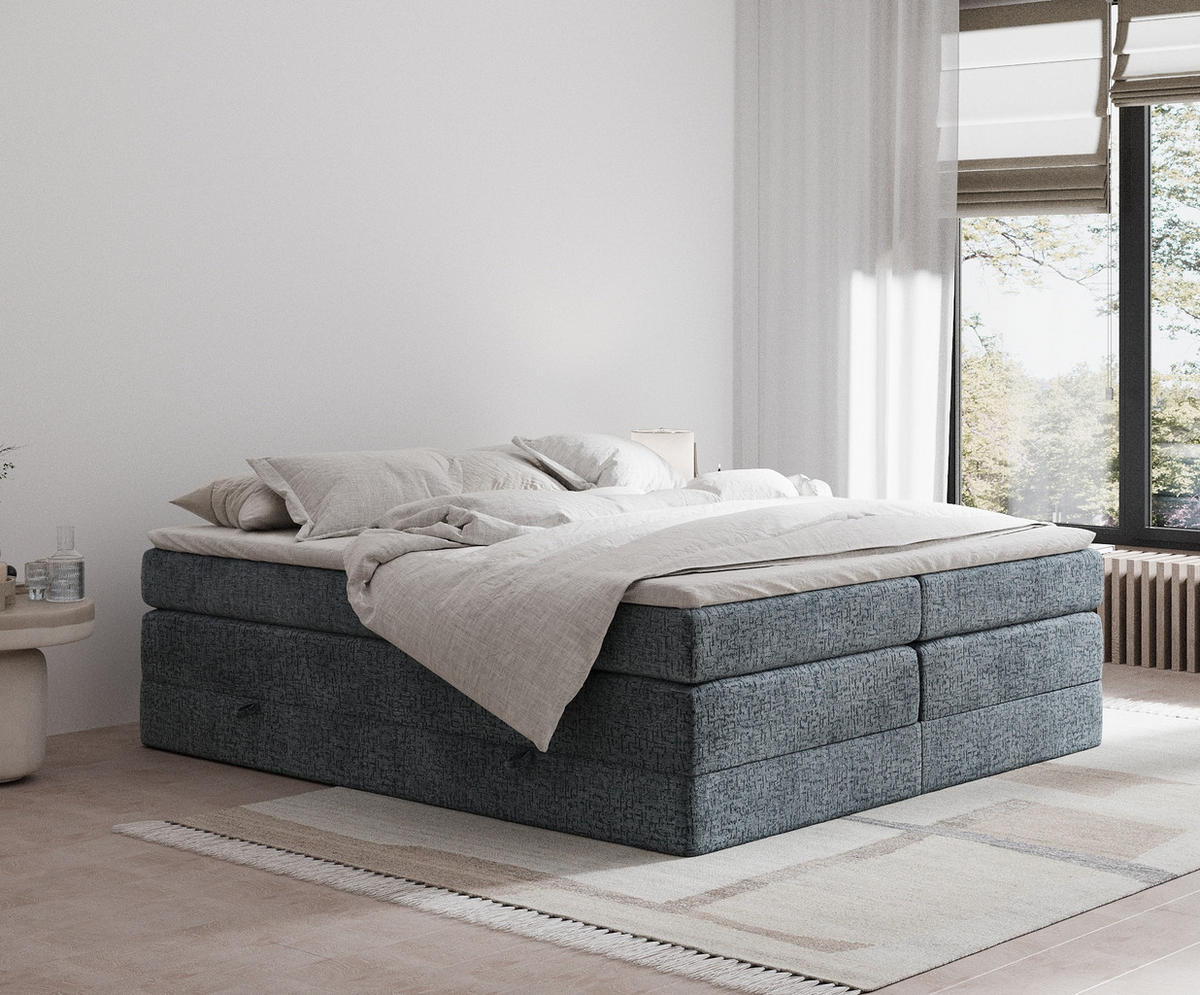 BOXSPRINGBETT Juniper Blau Grau 140/200 cm - Blaugrau/Schwarz, Holz/Holzwerkstoff (140/200cm) - Maison de Reve