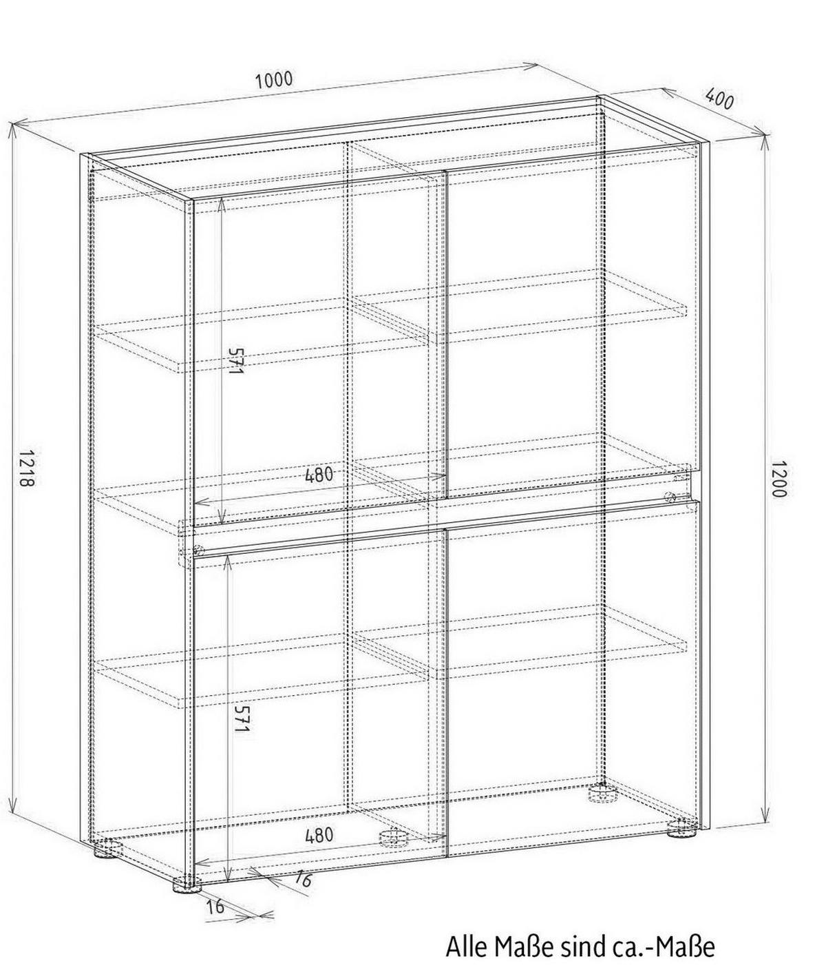 AKTENSCHRANK Weiß matt, Eiche Wotan 100 x 122 cm, Highboard 4-türig mit viel Stauraum - Eichefarben/Silberfarben, Holzwerkstoff/Kunststoff (100/122/40cm) - Furn.Design