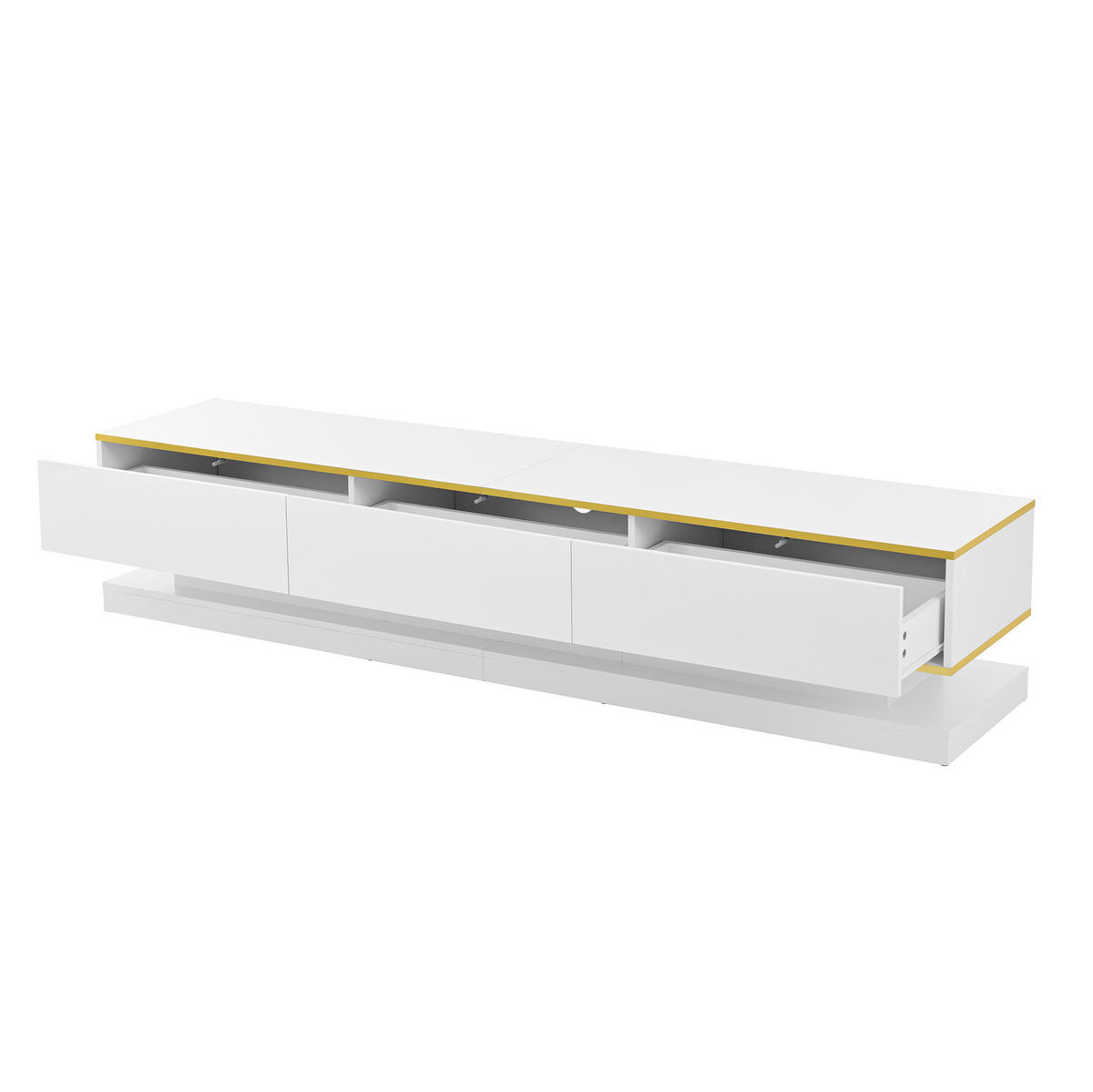 TV-LOWBOARD aus Spanplatte 200x40x40 cm Warmweiß mit Goldrand, 3 Schubladen und offenen Fächern - Weiß, Holzwerkstoff (200/40/40cm) - IVMEU