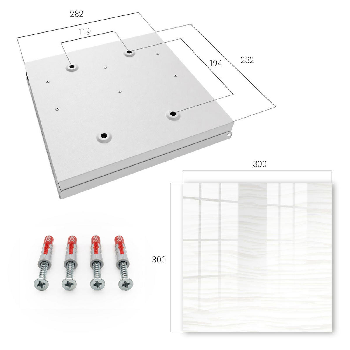 SCHLÜSSELBOX Weiß 30x30 cm – Türöffnung nach rechts - Subtile Wellen - Grau, Metall (30/30/5cm) - TULUP