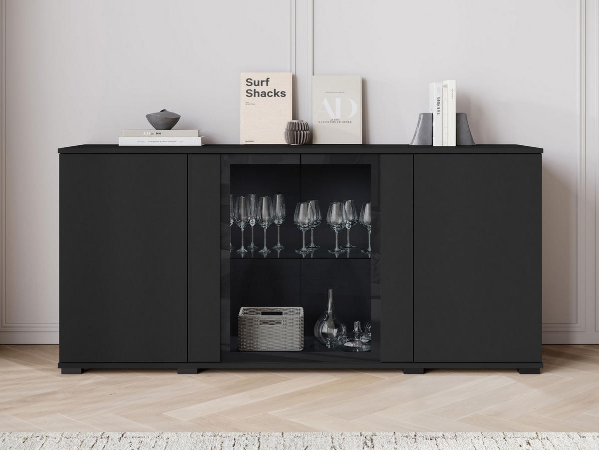 KOMMODE Caro SB 154 4D - Schwarz, Holzwerkstoff/Kunststoff (150/70/40cm) - MIRJAN24