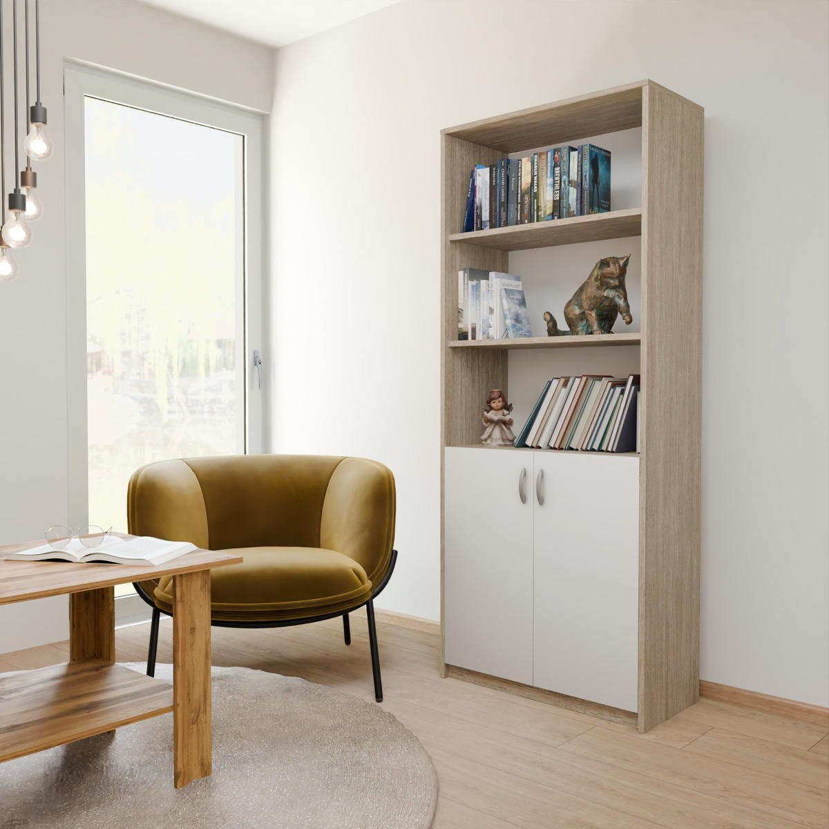 BÜCHERREGAL R7 Sonoma Eiche-Weiß 74/35/180 cm - Weiß/Sonoma Eiche, Holzwerkstoff (74/180/35cm) - Matkam Möbel