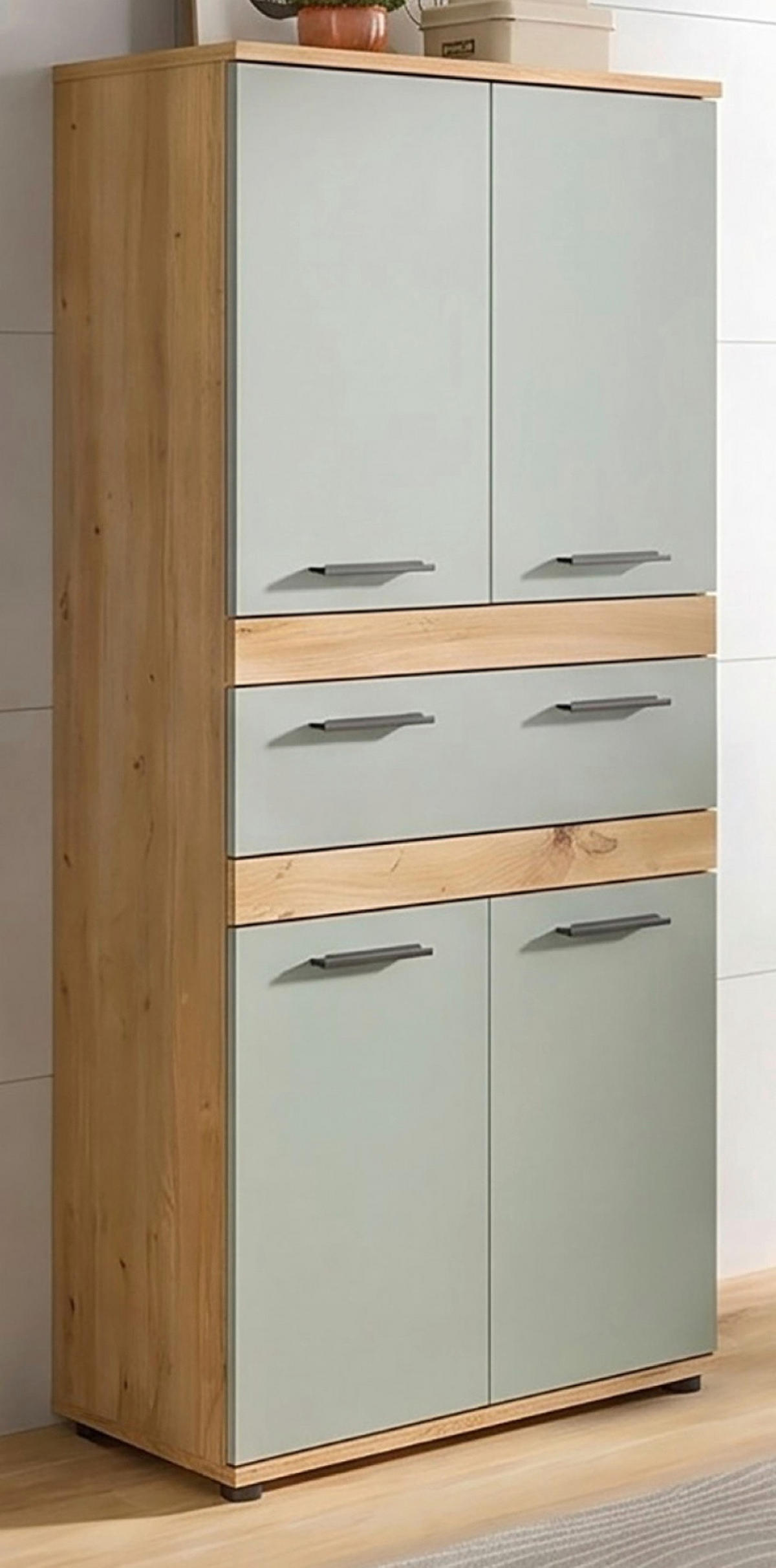MIDISCHRANK Salbei, Artisan Eiche 70 x 137 cm, Badschrank mit vielen Fächern - Salbeigrün/Schwarz, Holzwerkstoff/Kunststoff (70/135/31cm) - Inn.Furn