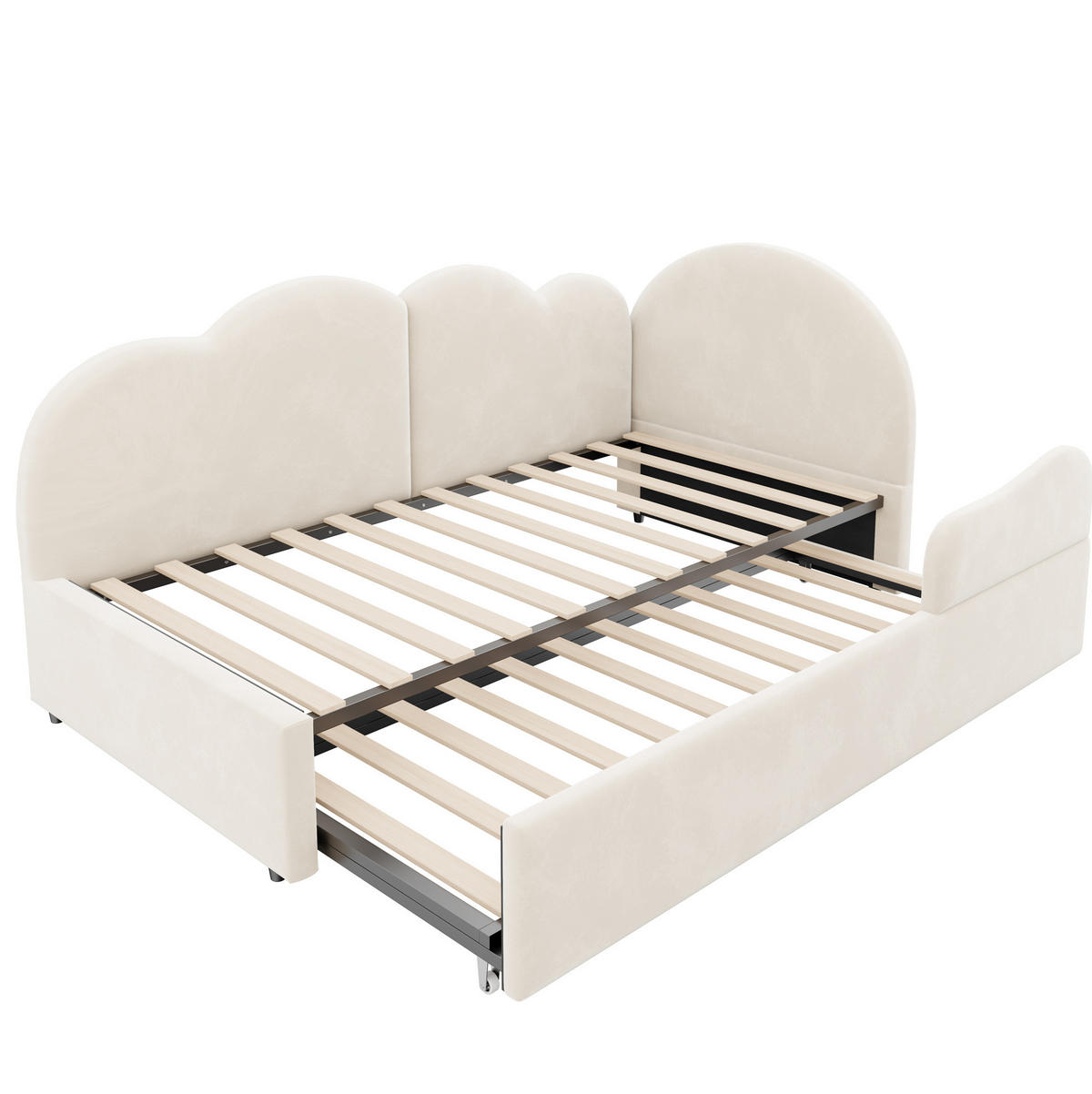 POLSTERBETT 90/200 cm aus Samt mit Wolken-Kopfteil, Beige - Beige, Textil (90/200cm) - OKMYHOME