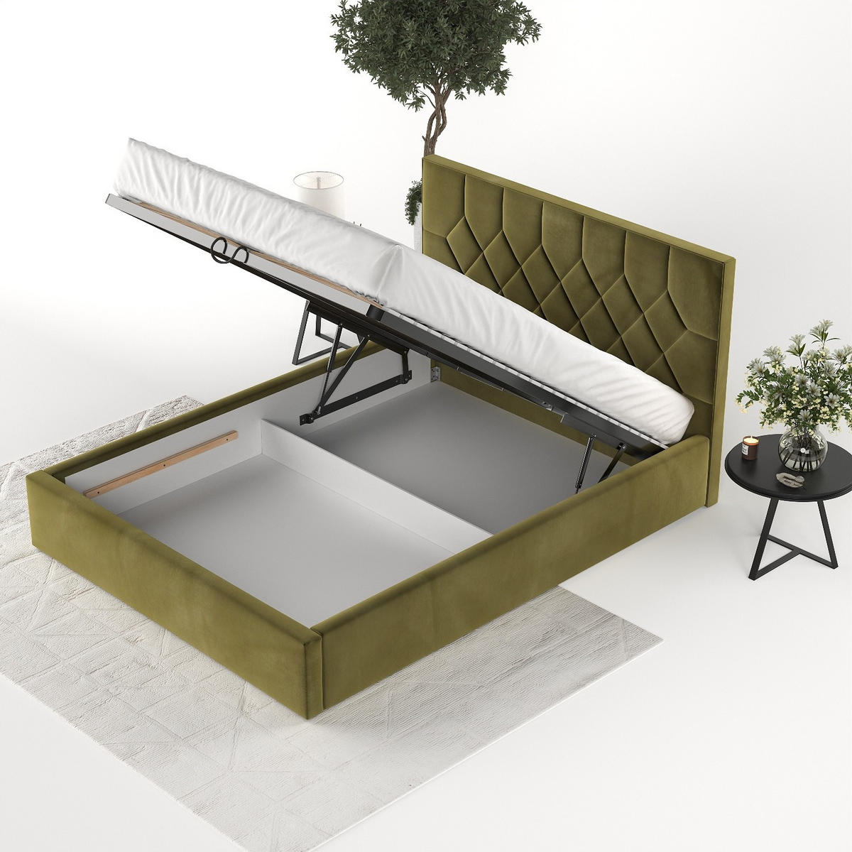 POLSTERBETT Brisa 140/200 cm Olivgrün im Kronos Stoff - Schwarz/Naturfarben, Holz/Holzwerkstoff (140/200cm) - AltaBeds