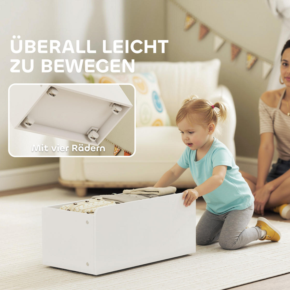 SPIELZEUGREGAL DE-09568 6 Behälter mit rollbarer Box Weiß - Weiß, Holzwerkstoff (100/80/30cm) - ComfortXL