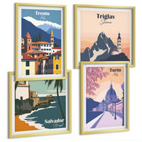 BILDER SET 4er Set - 50x50 cm & 40x60 cm Goldrahmen - Illustrationen zur Retro-Architektur der Berge - Goldfarben, Kunststoff (50/50cm) - TULUP
