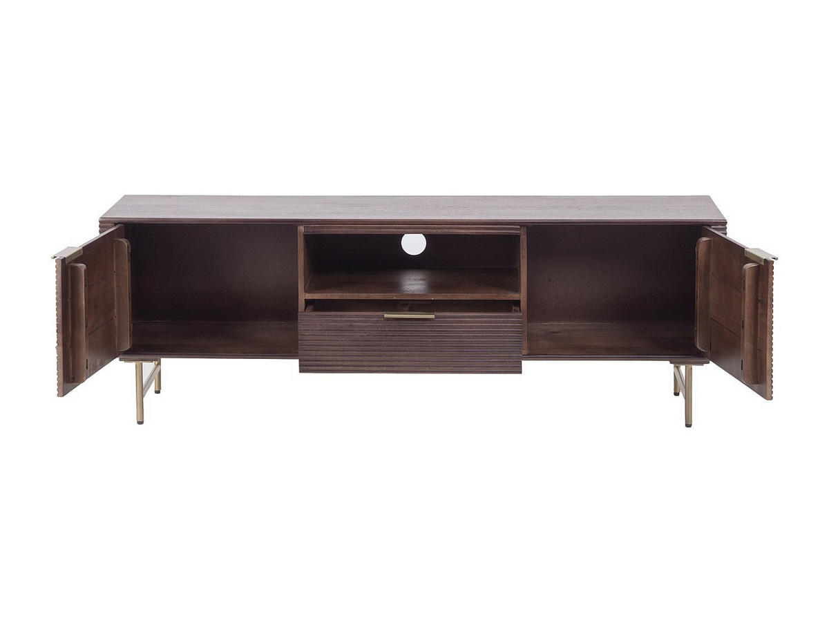 TV-BOARD - 160 cm x 40 cm - Holz, Platte, Holz, Platte - Naturfarben Dunkel, Goldfarben - SORDANA - Goldfarben/Naturfarben, Holz (160/55/40cm) - Vente-Unique