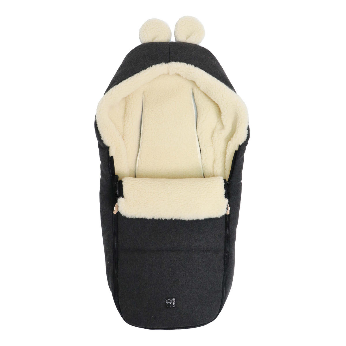 BABYSCHALENFUSSSACK Hoody Maus Wool, dark shadow - Schwarz, Naturmaterialien (40/12/84cm) - Kaiserbaby