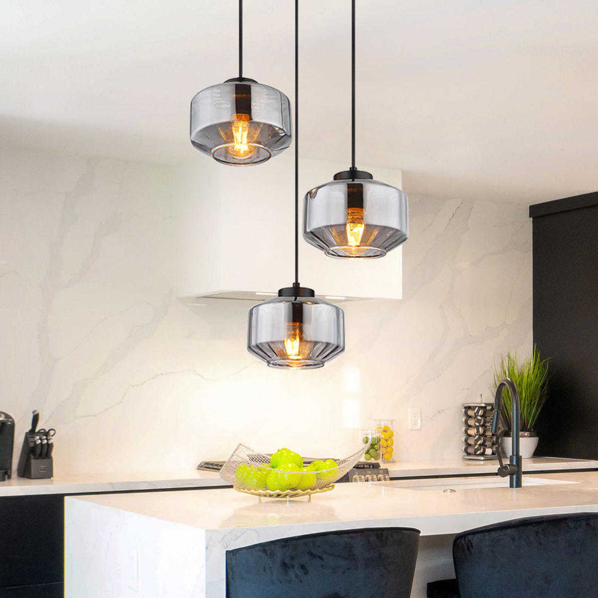 HÄNGELEUCHTE Metall Glas Schwarz - Schwarz, Glas (40/40/120cm) - Globo Lighting