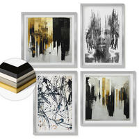 WANDBILDER 4er Set - 50x50 cm & 40x60 cm Silberner Rahmen - Kontrastierende abstrakte Porträts - Silberfarben, Kunststoff (50/50cm) - ArtPrintCave