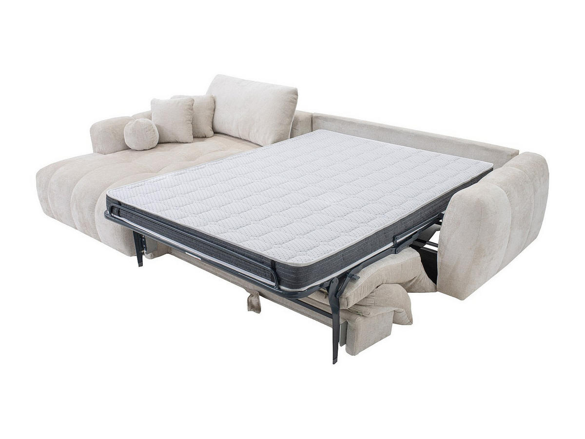 ECKSOFA links, Schnellschlaffunktion - Chenille-Stoff - Beige - Liegefläche 140 cm - 13 cm Memory-Schaum-Matratze - BRIVANO - Beige, Kunststoff/Textil (310/180cm) - Vente-Unique