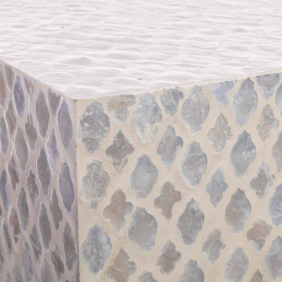 HOCKER aus Holz und Capiz, beige, 35x45cm - Weiß, Holz (35/45/35cm) - Wanderlust