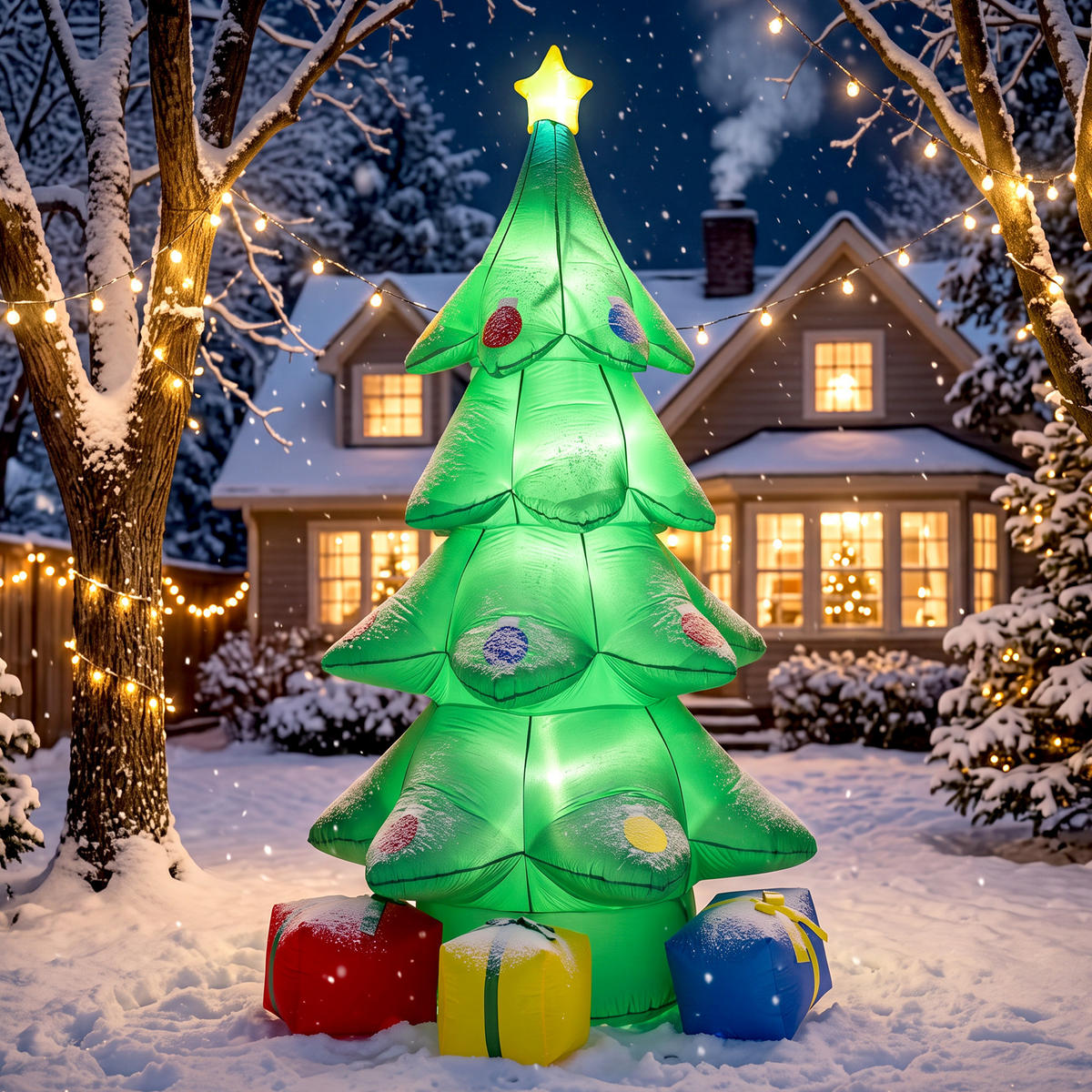 AUFBLASBARE-WEIHNACHTSBAUM Polyester Grün - Grün, Textil (160/300/170cm) - Outsunny