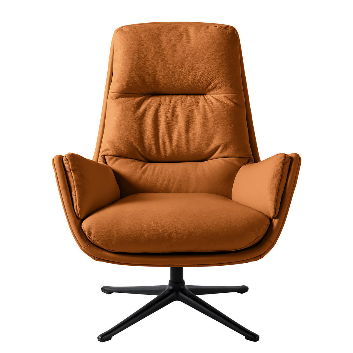 SESSEL mit Kreuzfuß - Cognac/Schwarz, Leder/Metall (83/95/97cm) - home24