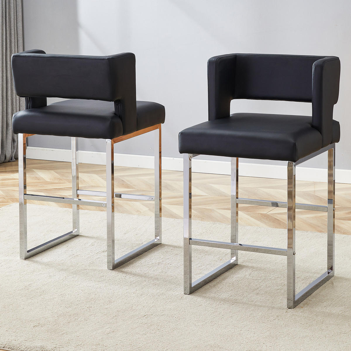 BARHOCKER DE-36487 2er Set mit quadratischem Design Schwarz - Schwarz, Metall (53.3/91.4/48cm) - ComfortXL