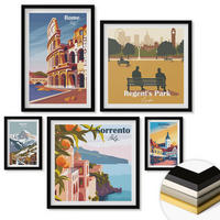 WANDBILDER 5er-Set - 50x50 cm & 20x30 cm & 40x60 cm Schwarzer Rahmen - Boho-Papaya-Fruchtmuster - Schwarz, Kunststoff (40/60cm) - ArtPrintCave