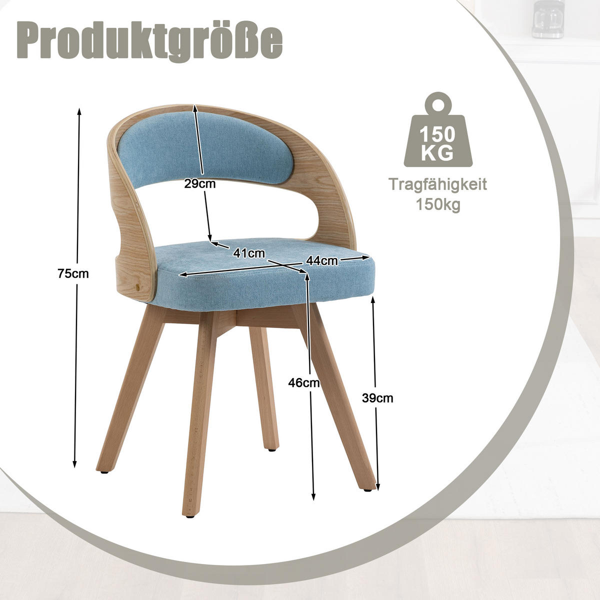 ESSZIMMERSTUHL 2er-Set drehbar mit Leinenkissen, Blau - Blau, Textil (41/72/44cm)