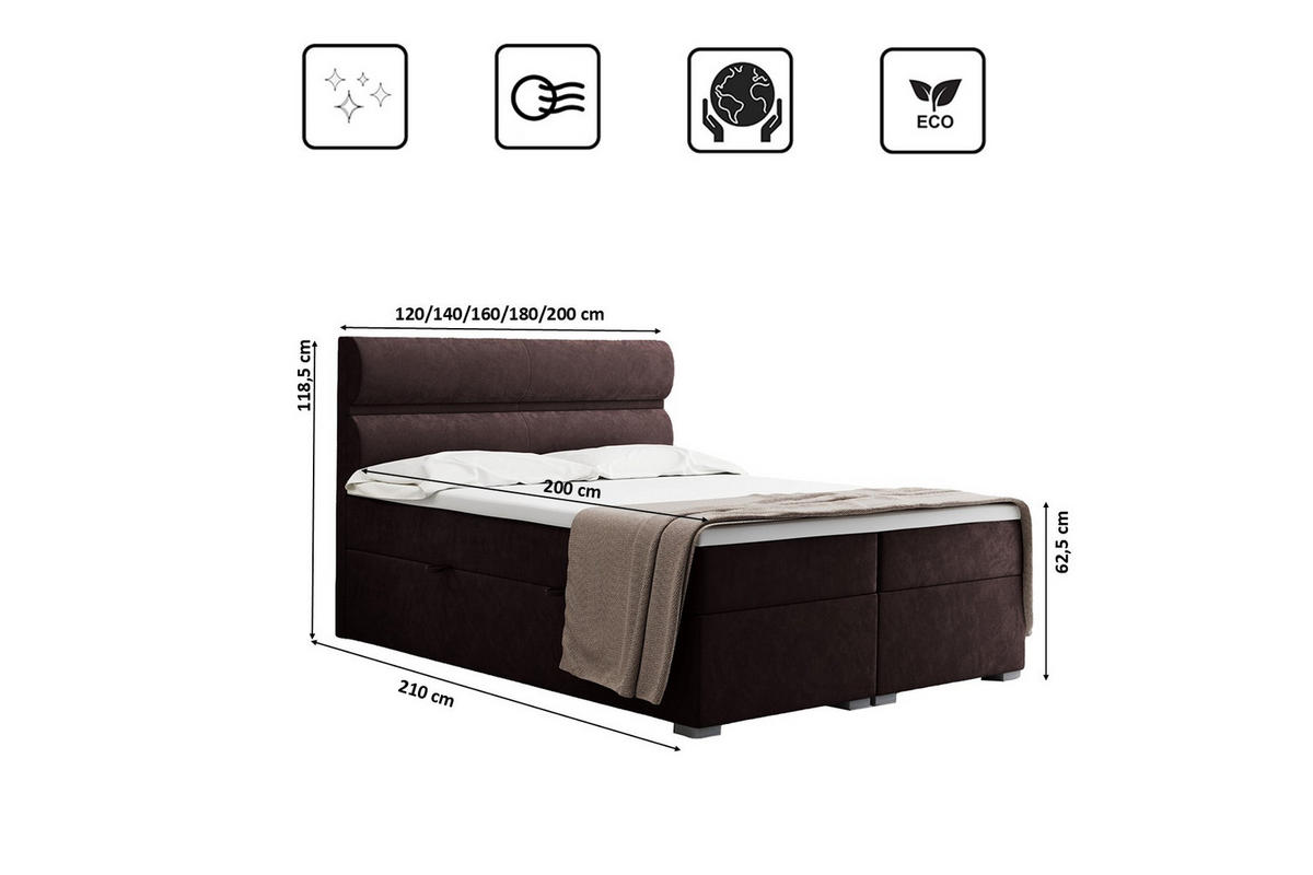 BOXBETT Mit Bettkasten, Matratze Und Topper VERA Stoff Riviera 140x200 cm Braun H2-Pocket - Braun, Holz/Holzwerkstoff - Kaiser Möbel