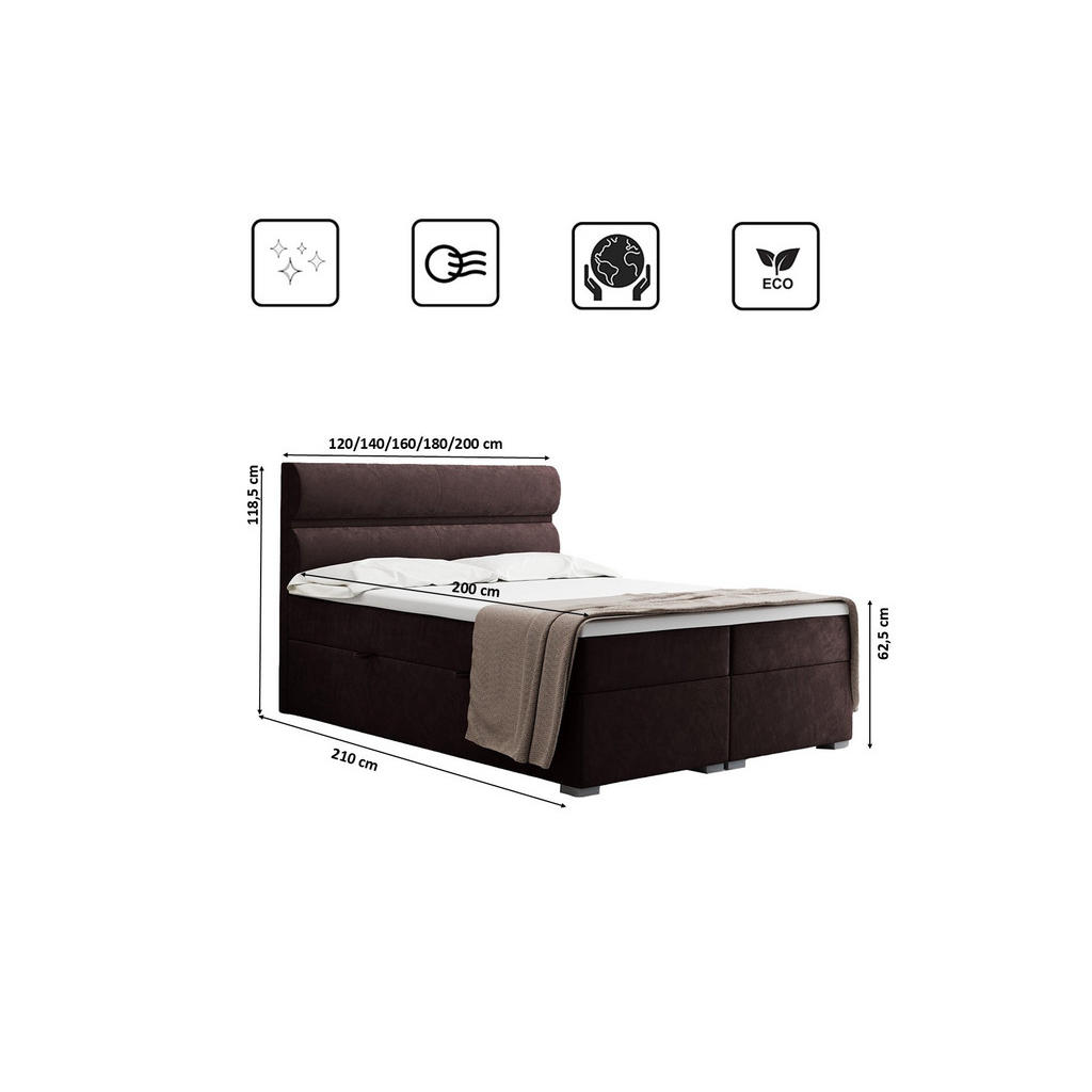 Thumbnail - Kaiser Möbel Boxbett, Braun, Textil, 2 Schubladen, H2, Höhe ca. 20 cm, einmalig seitenverkehrt montierbar,Rechteckig, ec...