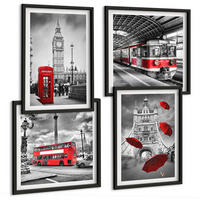 BILDER SET 4er Set - 50x50 cm & 40x60 cm Schwarzer Rahmen - Red Accents London - Schwarz, Kunststoff (50/50cm) - TULUP