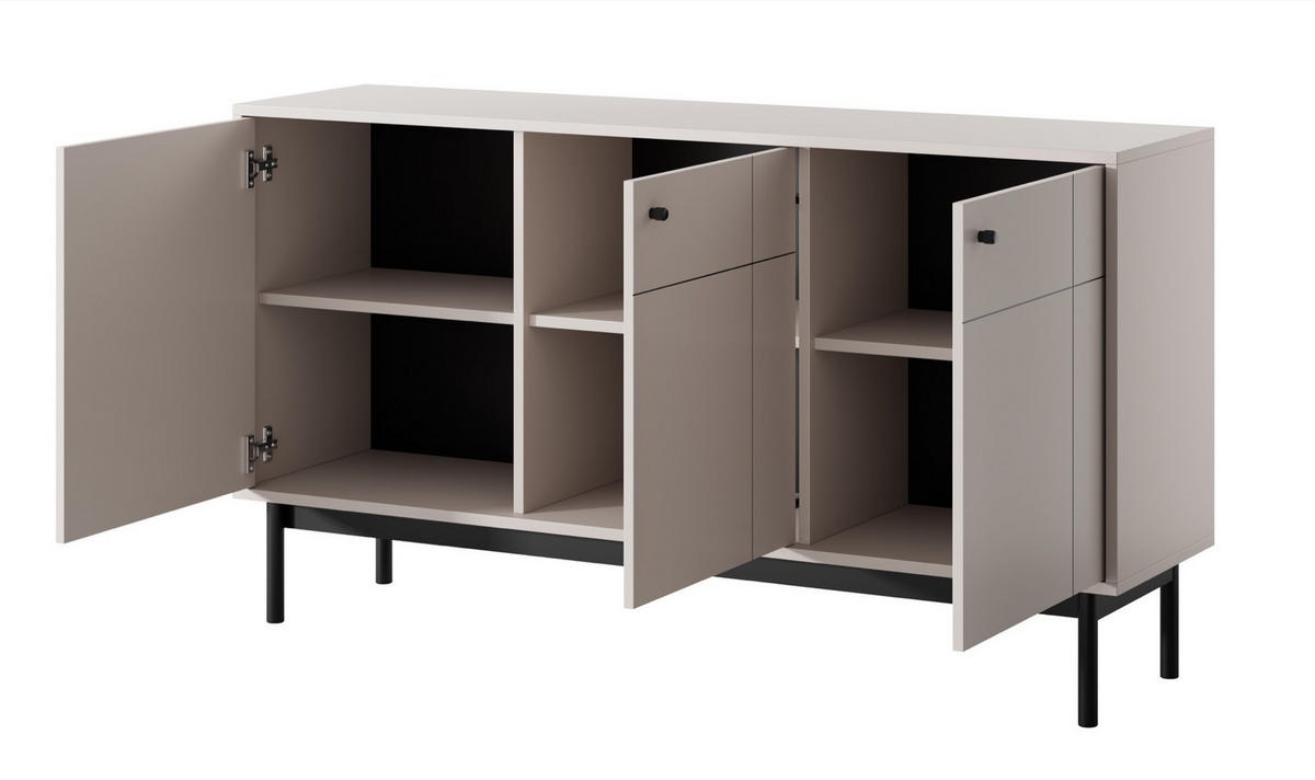 SIDEBOARD Japandies Greige 154 cm - Beige/Schwarz, Holz/Holzwerkstoff (153.5/83.5/39cm) - Selsey
