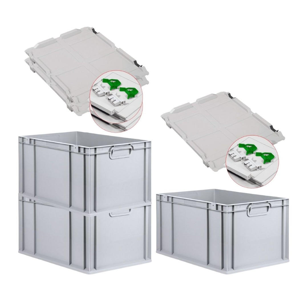 EUROBOX 3x Nextgen Economy Mit Scharnierdeckel Grau/GrünGriffe Geschlossen 65 Liter - Grün, Kunststoff (40/32/60cm) - PROREGAL
