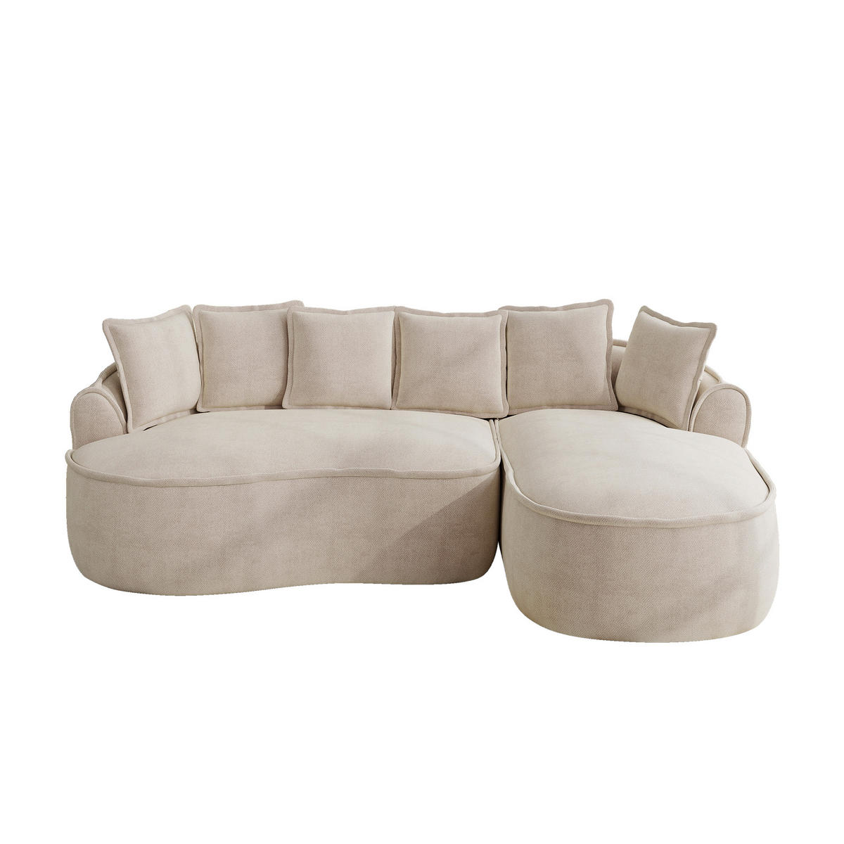 ECKSOFA chenille mit extra tiefer chaiselongue & rahmenlosem design - Hellbraun, Textil (252/164cm) - Urban Meuble