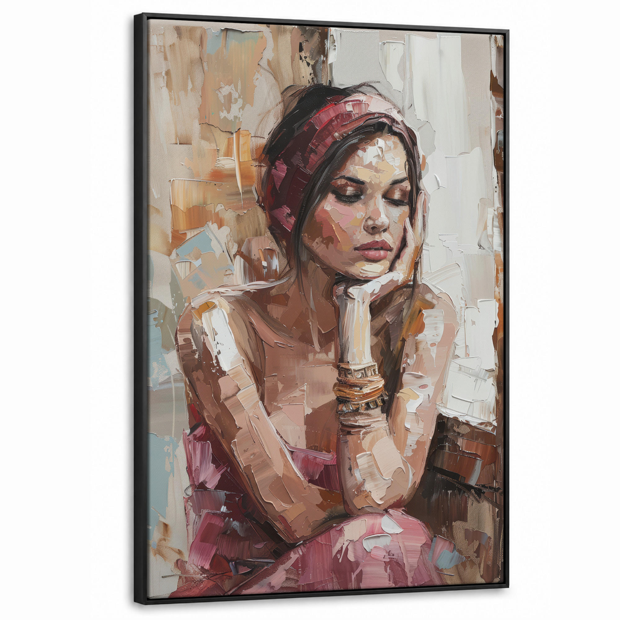 LEINWAND Bilder mit Rahmen - Frau - Lackierung - Porträt - Modern - 100x150 - Altrosa, Textil (100/150cm) - MuchoWow