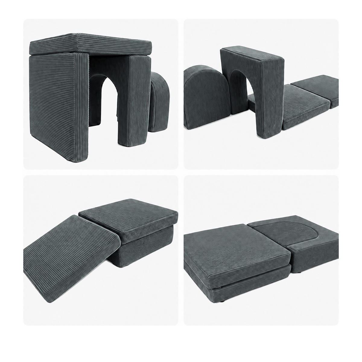 FÅTÖLJ antracit 4-delars-set manchester - Antracit, Textil/Plast (65/40/65cm) - Relaxdays