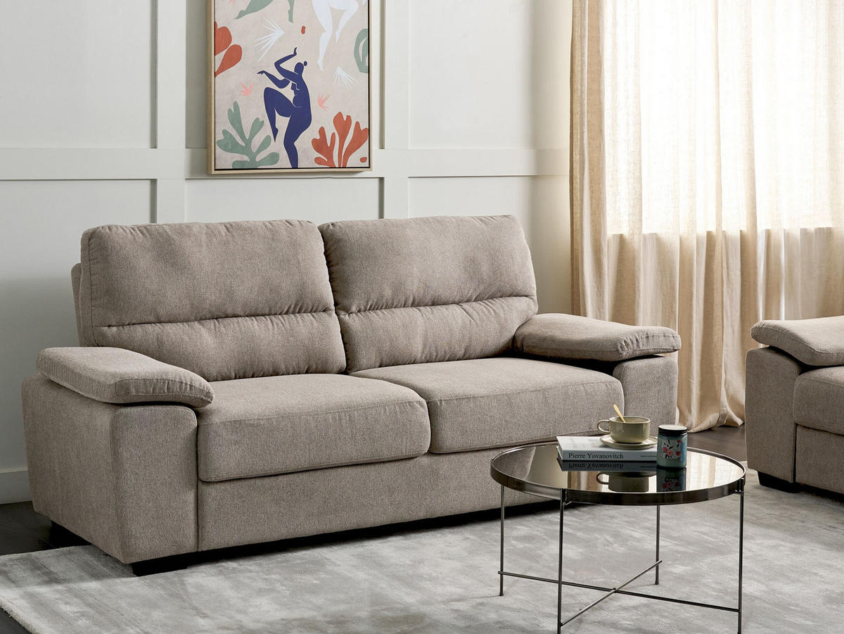 3-SITZER-SOFA hellbraun Vogar - Hellbraun, Textil (195/90/74cm) - Beliani
