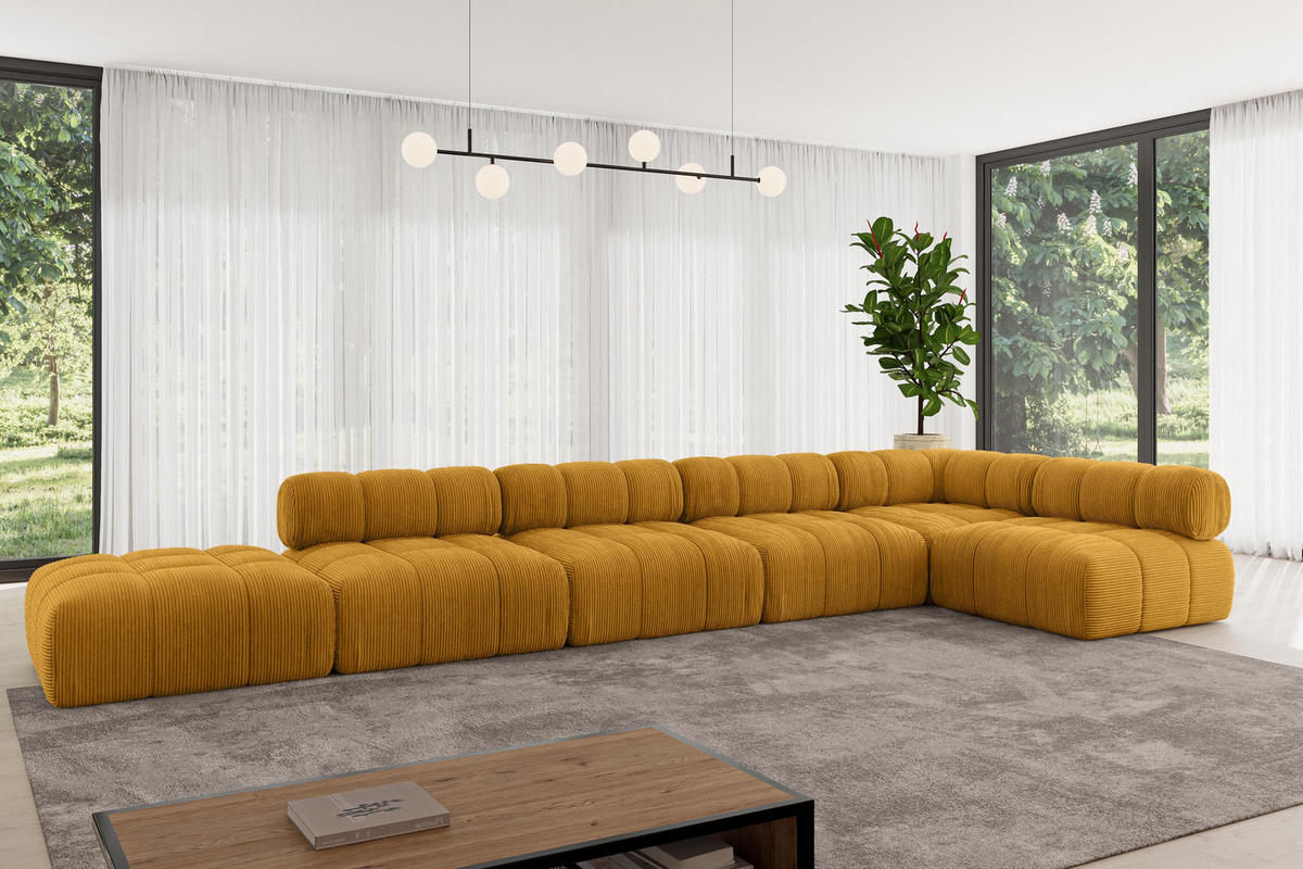 ECKSOFA modulares Sofa Favio-L3 - 475x190x70 cm Senfgelb Cord - Currygelb, Holzwerkstoff/Textil (475/190cm) - ALTDECOR