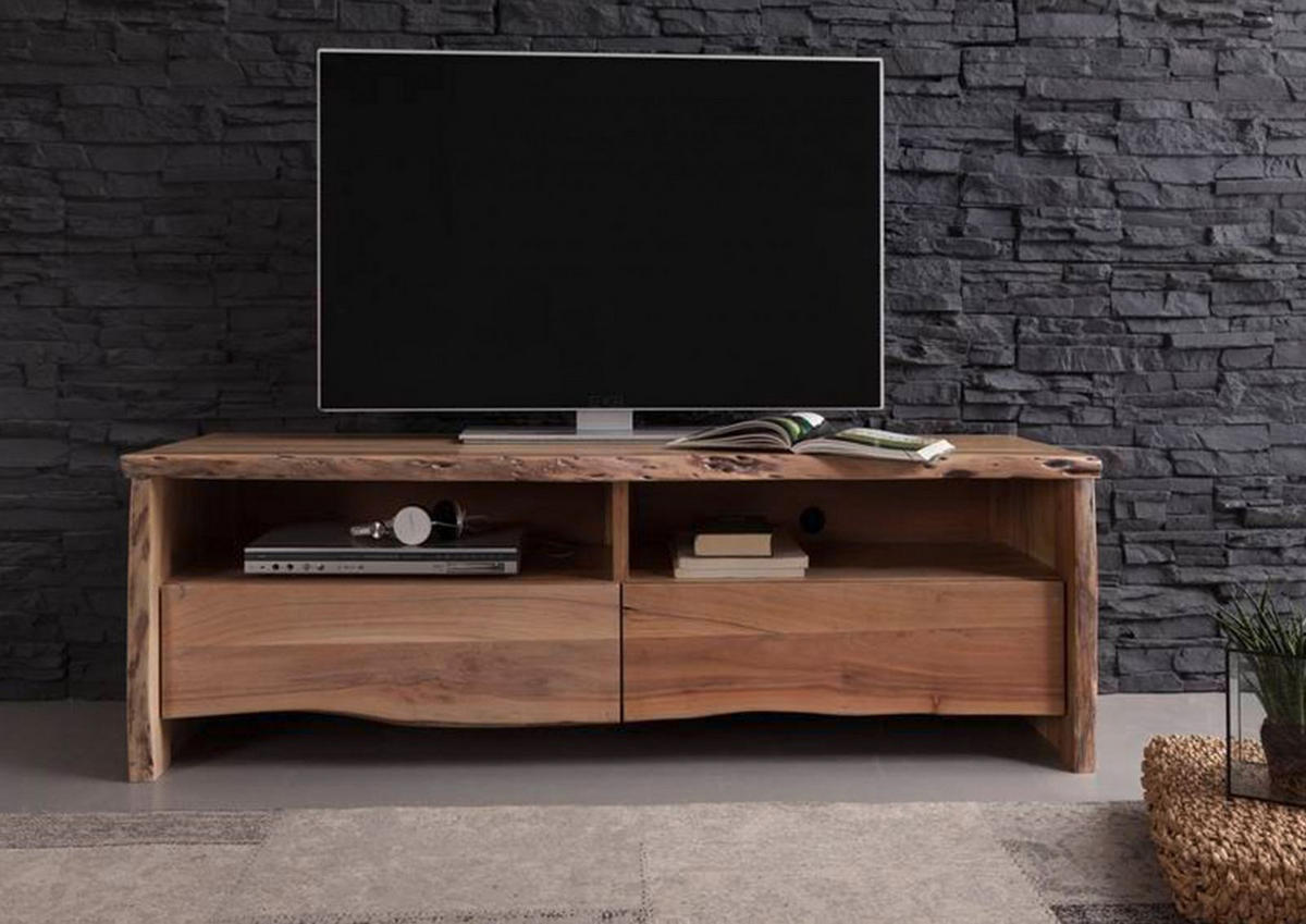 TV-BOARD Akazie 151x45x50 natur lackiert PURE ACACIA #108 - Naturfarben, Holz (151/50/45cm) - Massivmoebel24