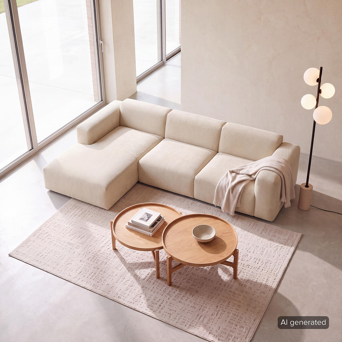3-SITZER ECKSOFA mit Longchair - Beige/Schwarz, Kunststoff/Textil (284/173cm) - home24