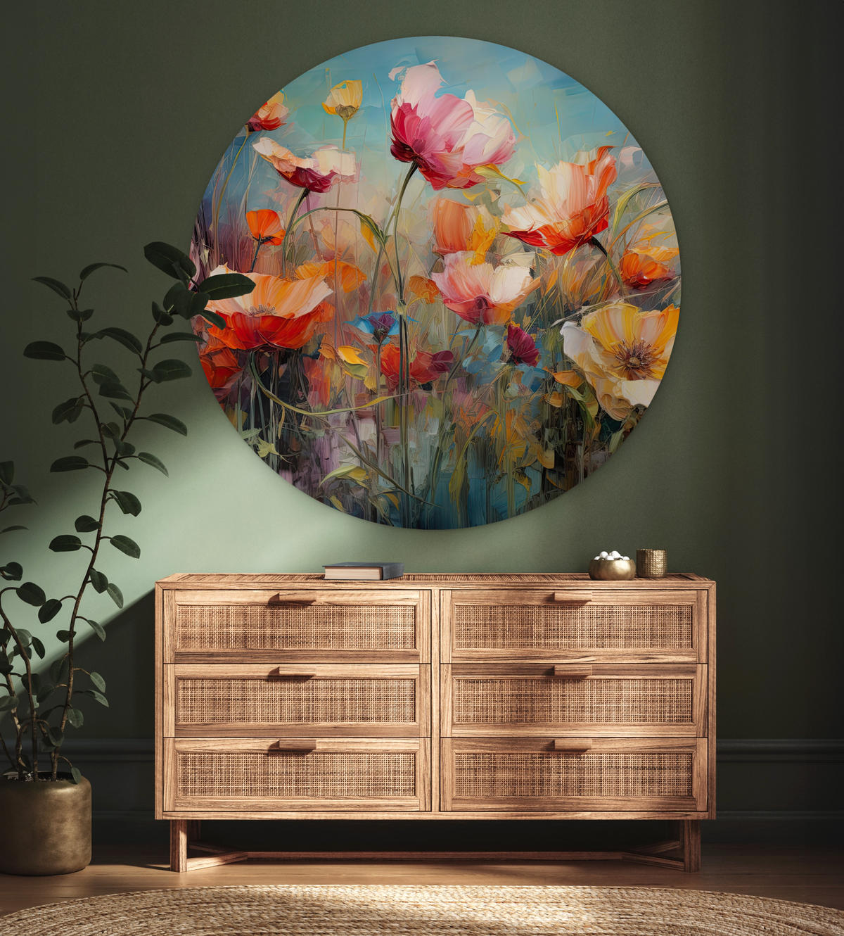 WANDBILD Blumen - Aquarell - Kunst - Botanisch - Natur 140x140 cm - Orange, Kunststoff (140/140cm) - MuchoWow