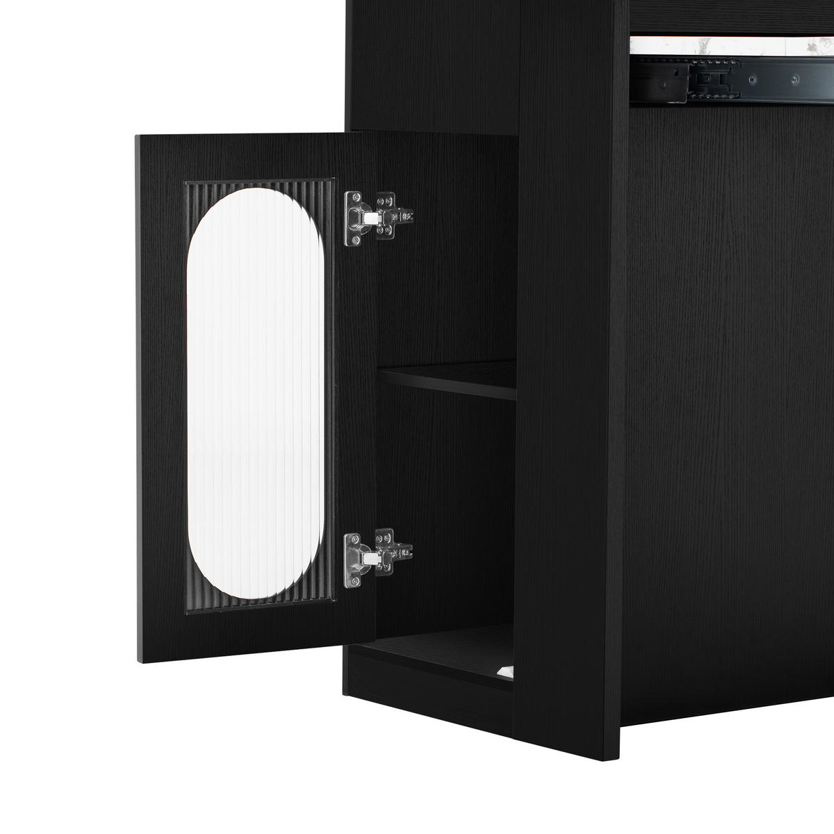 KÜCHENINSEL aus MDF+Glas 83x46-146,5x96 cm Schwarz mit Ausziehtisch & Steckdosen - Schwarz, Holzwerkstoff (146.5/96/83cm) - Modfu