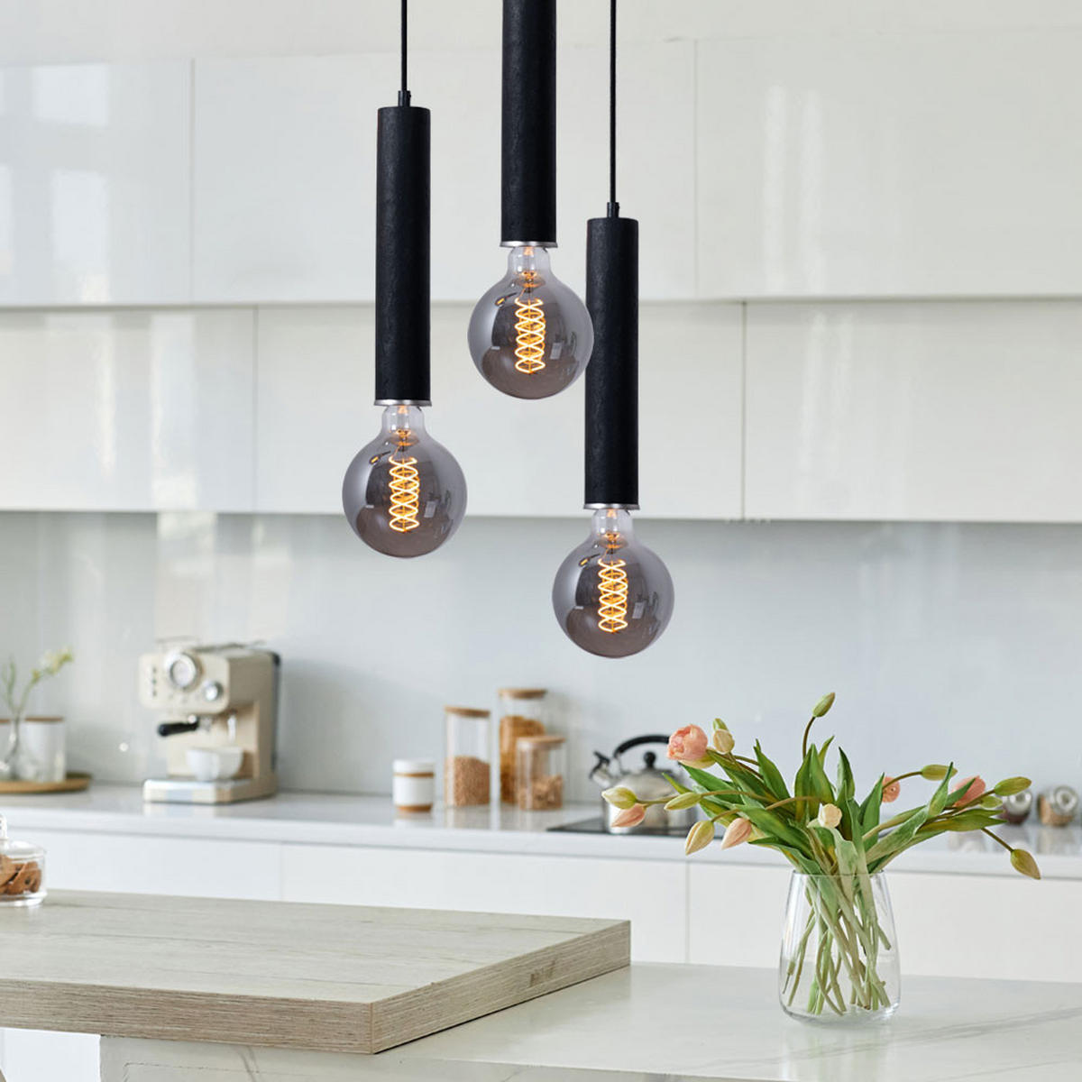 HÄNGELEUCHTE Holzoptik Schwarz 3-flammig - Schwarz, Holz (35/35/160cm) - Globo Lighting