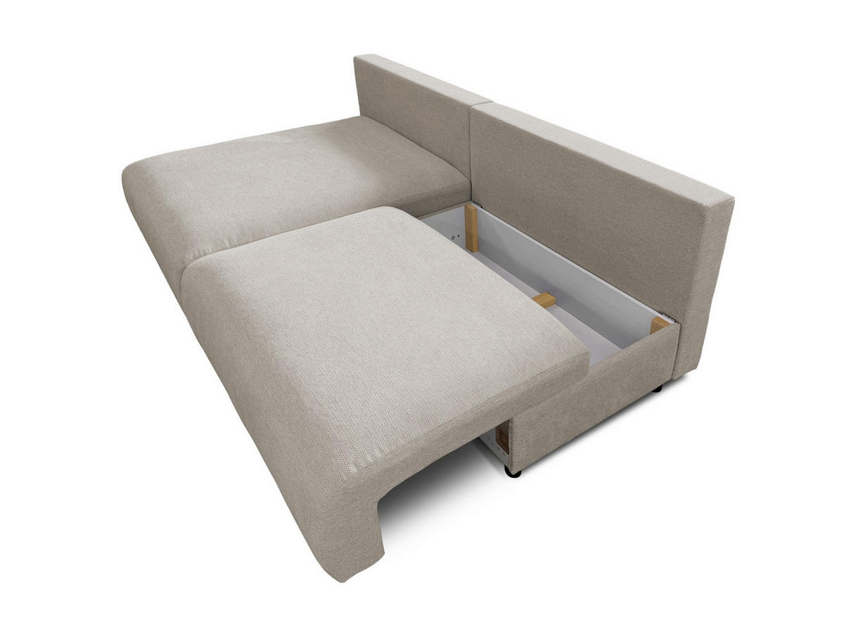 ECKSOFA Sora mit Schlaffunktion, Bettkasten und extra tiefer Komfortzone aus hochwertigem Taupe Strukturstoff - Taupe/Schwarz, Holz/Kunststoff (140/200cm) - S-Style