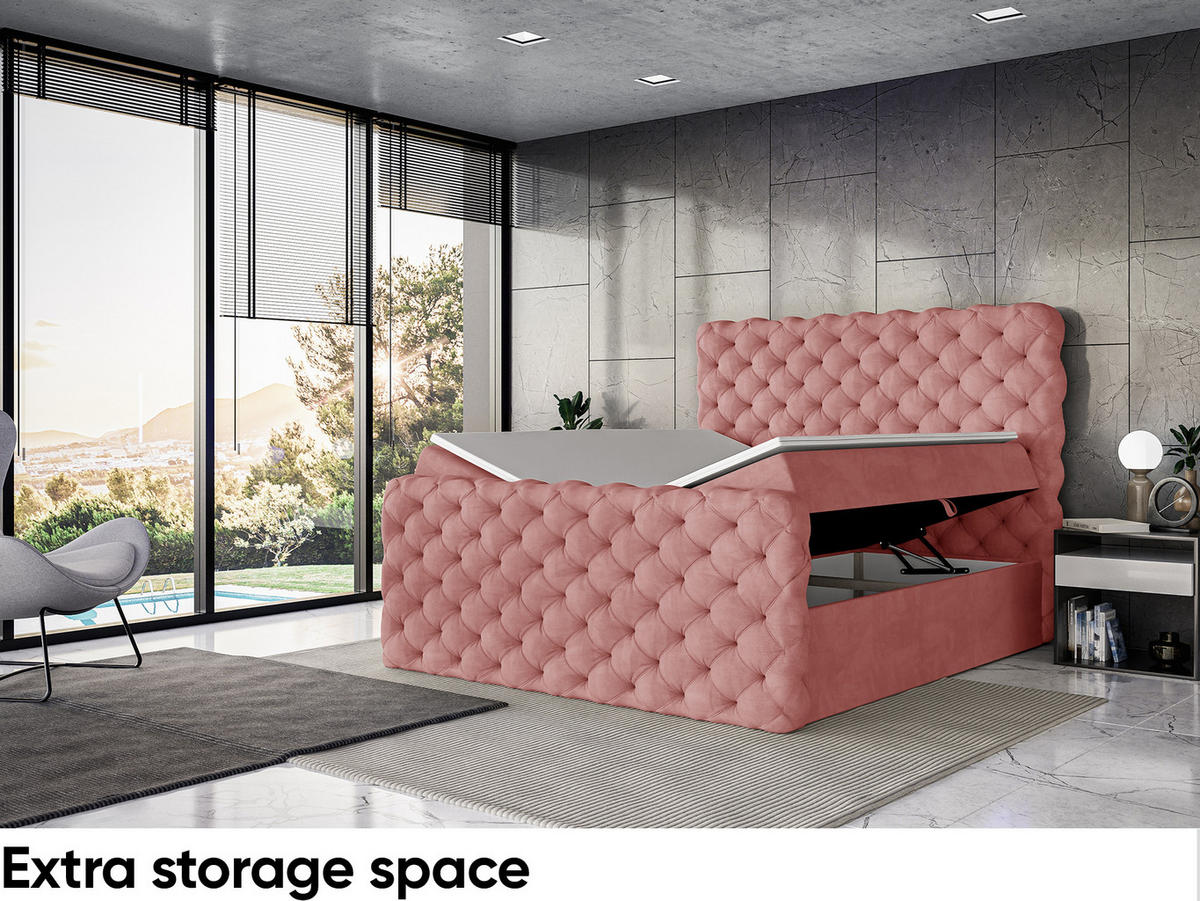 BOXBETT Duke - Schwarz/Rosa, Holzwerkstoff/Textil (120/200cm) - Meblini