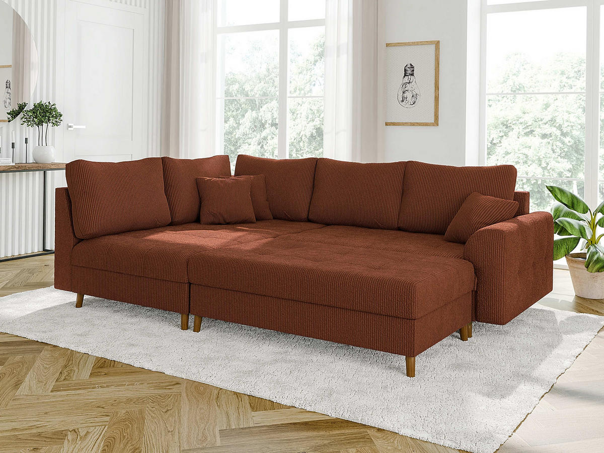 HOCKER Alma Terrakotta Cord - Terra cotta/Braun, Holz/Textil (118/40/73cm) - S-Style Möbel