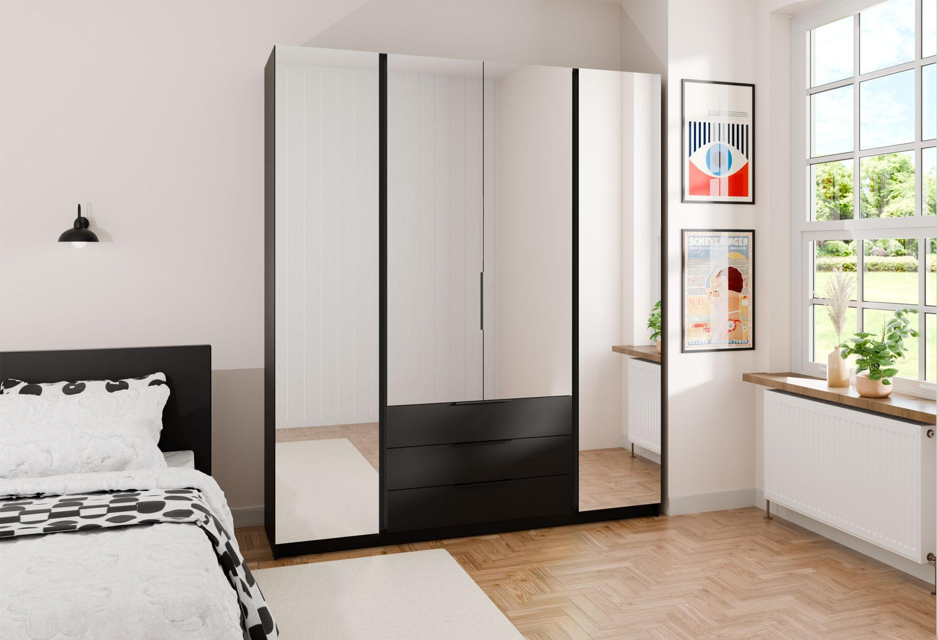 KLEIDERSCHRANK Kaja Schwarz 200 cm - Schwarz, Holzwerkstoff/Metall (200/239/61.9cm) - Selsey